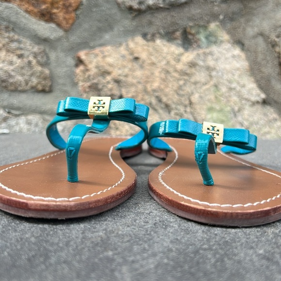 Like New Tory Burch Turquoise Slides Size 8.5 - Picture 4 of 7